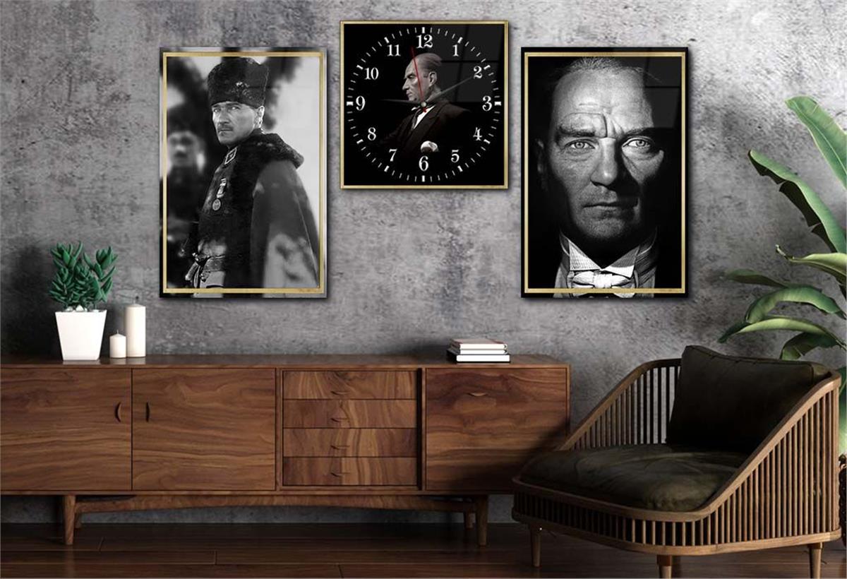 ATATÜRK GÖRSELLİ SAATLİ CAM TABLO SETİ