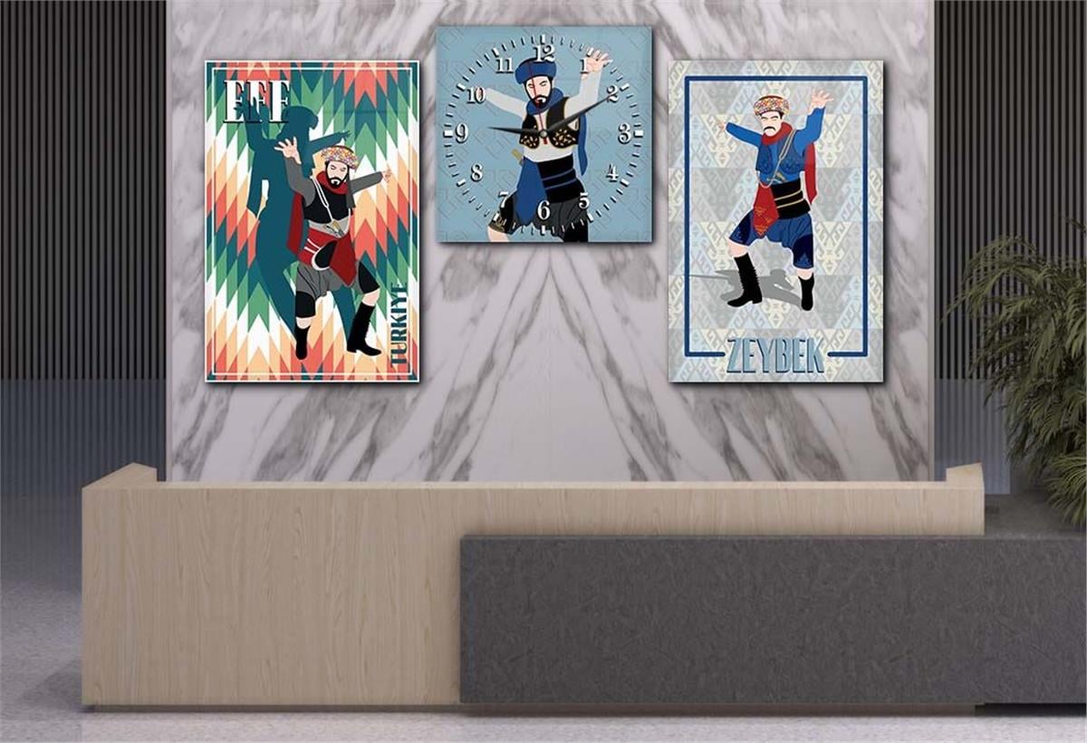 Tempered Glasss Wall Arts Art-Themed Set with Clock