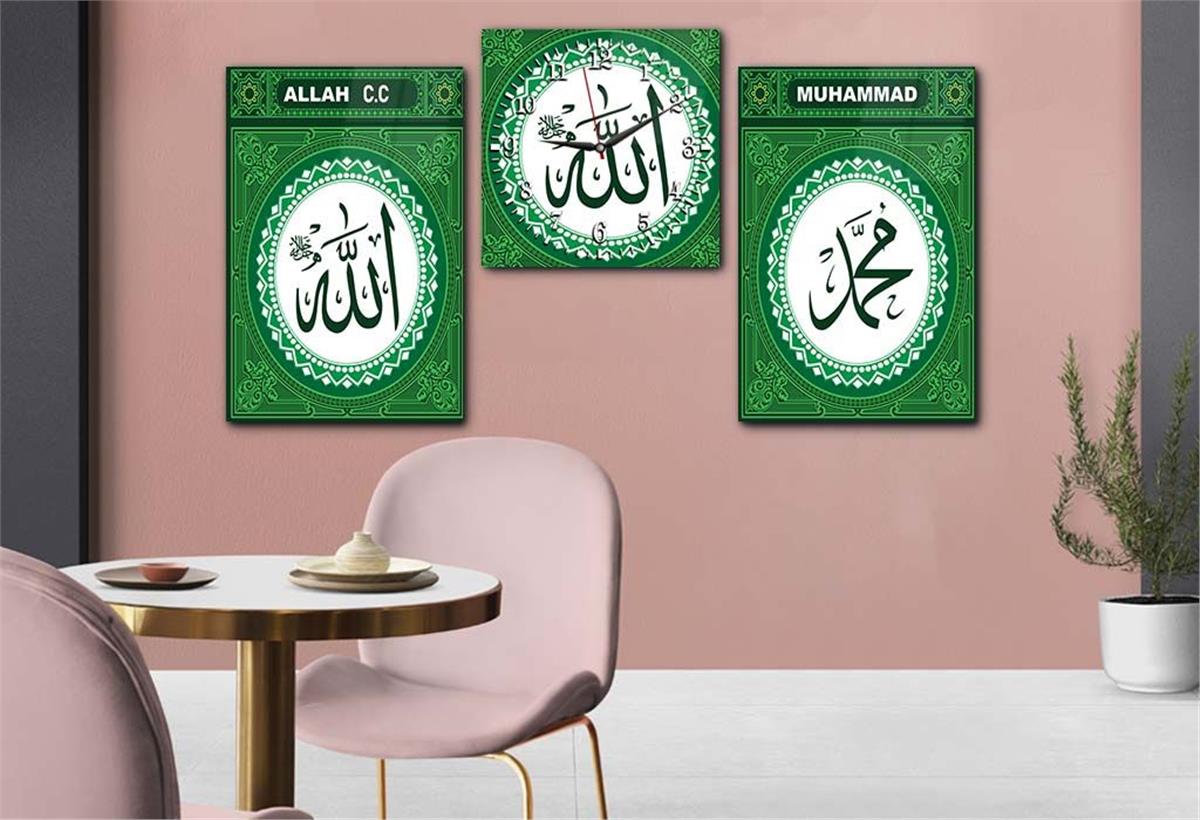 مجموعة لوح زجاجي ديني مع ساعة