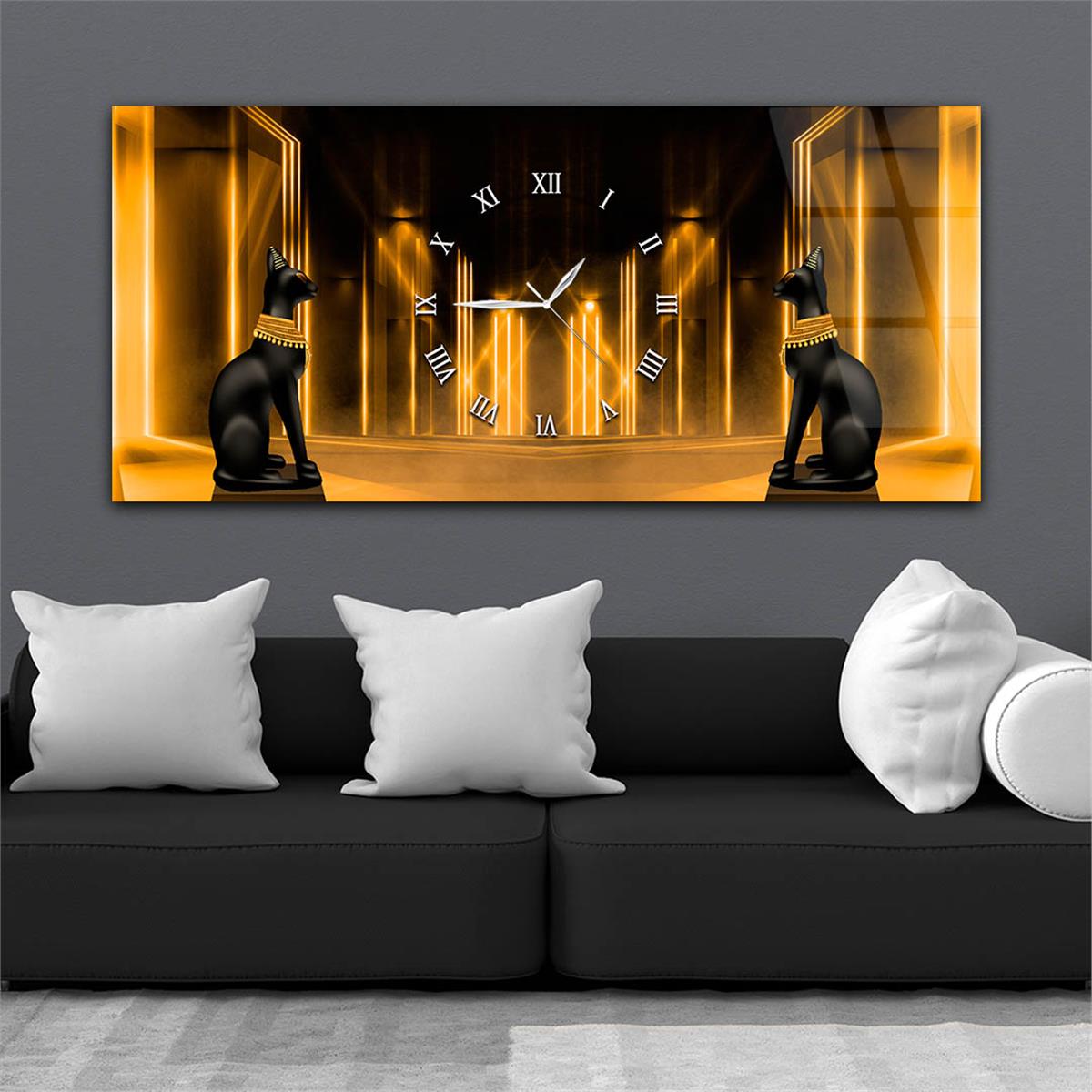 Yatay Ortadan Saatli  Sanat ve Doğa Temalı Cam Tablo 025