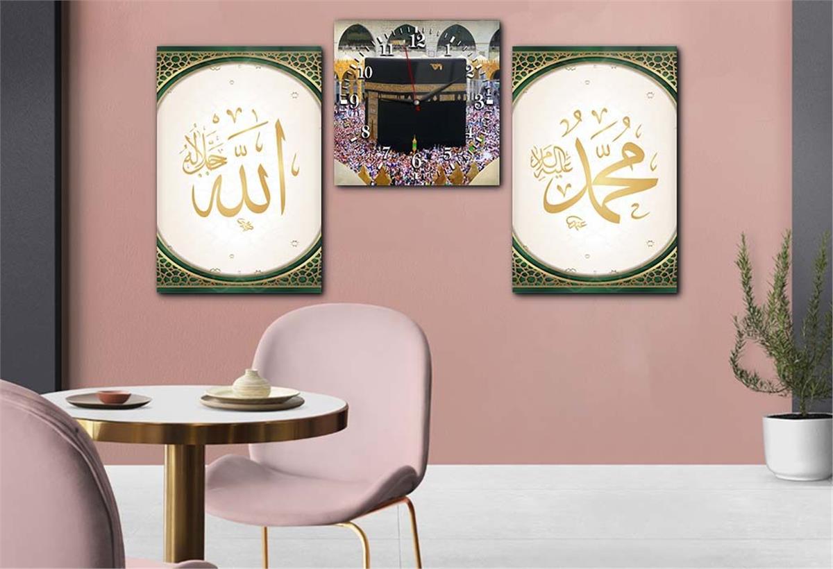مجموعة لوح زجاجي ديني مع ساعة