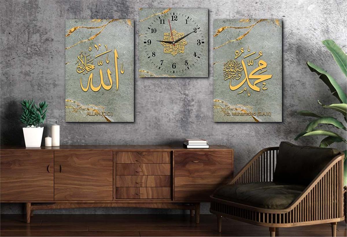 مجموعة لوح زجاجي ديني مع ساعة