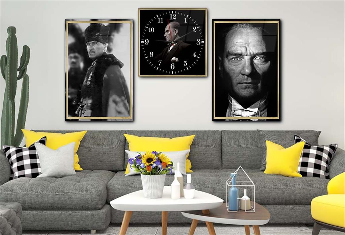 ATATÜRK GÖRSELLİ SAATLİ CAM TABLO SETİ