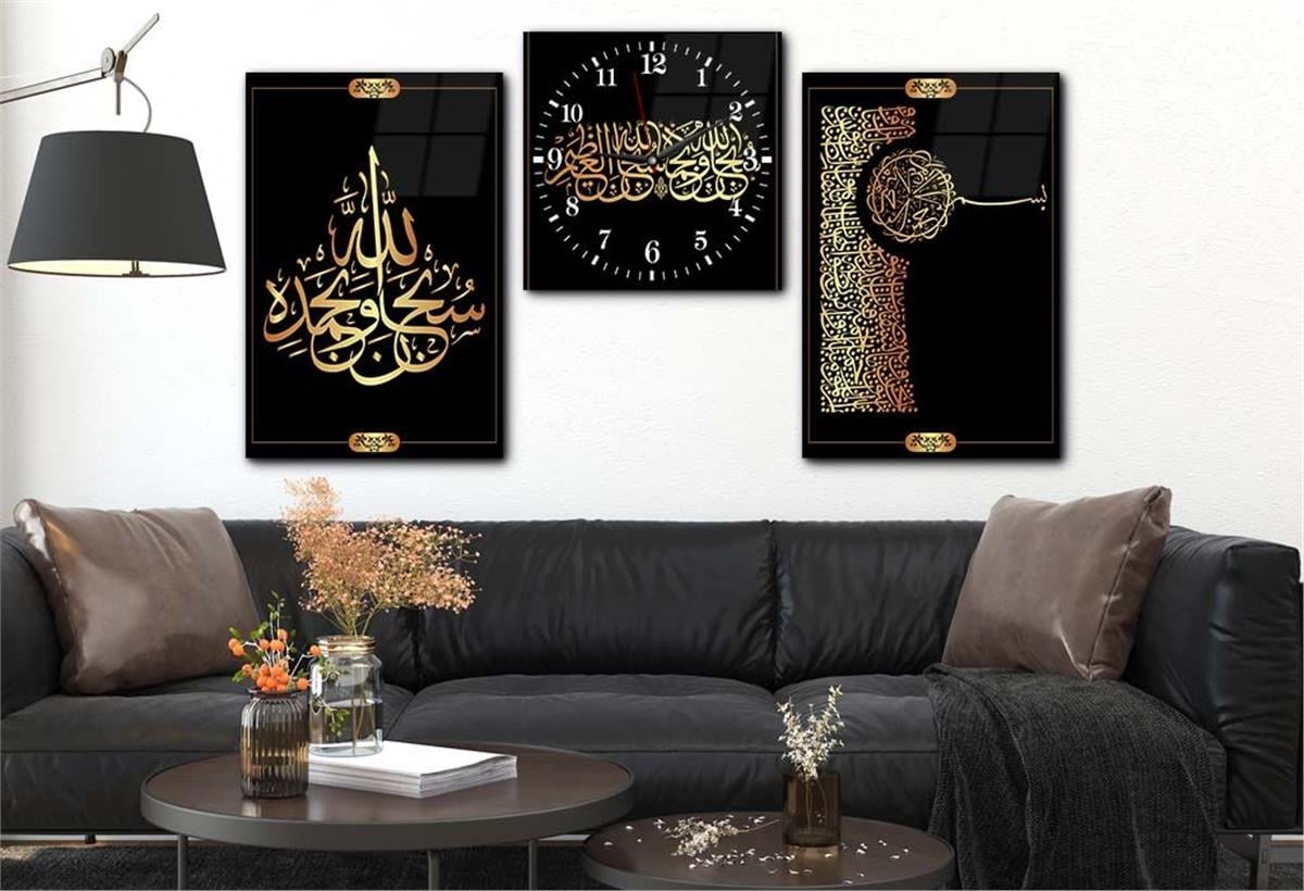 Tempered Glasss Wall Arts Religious-Themed Set with Clock