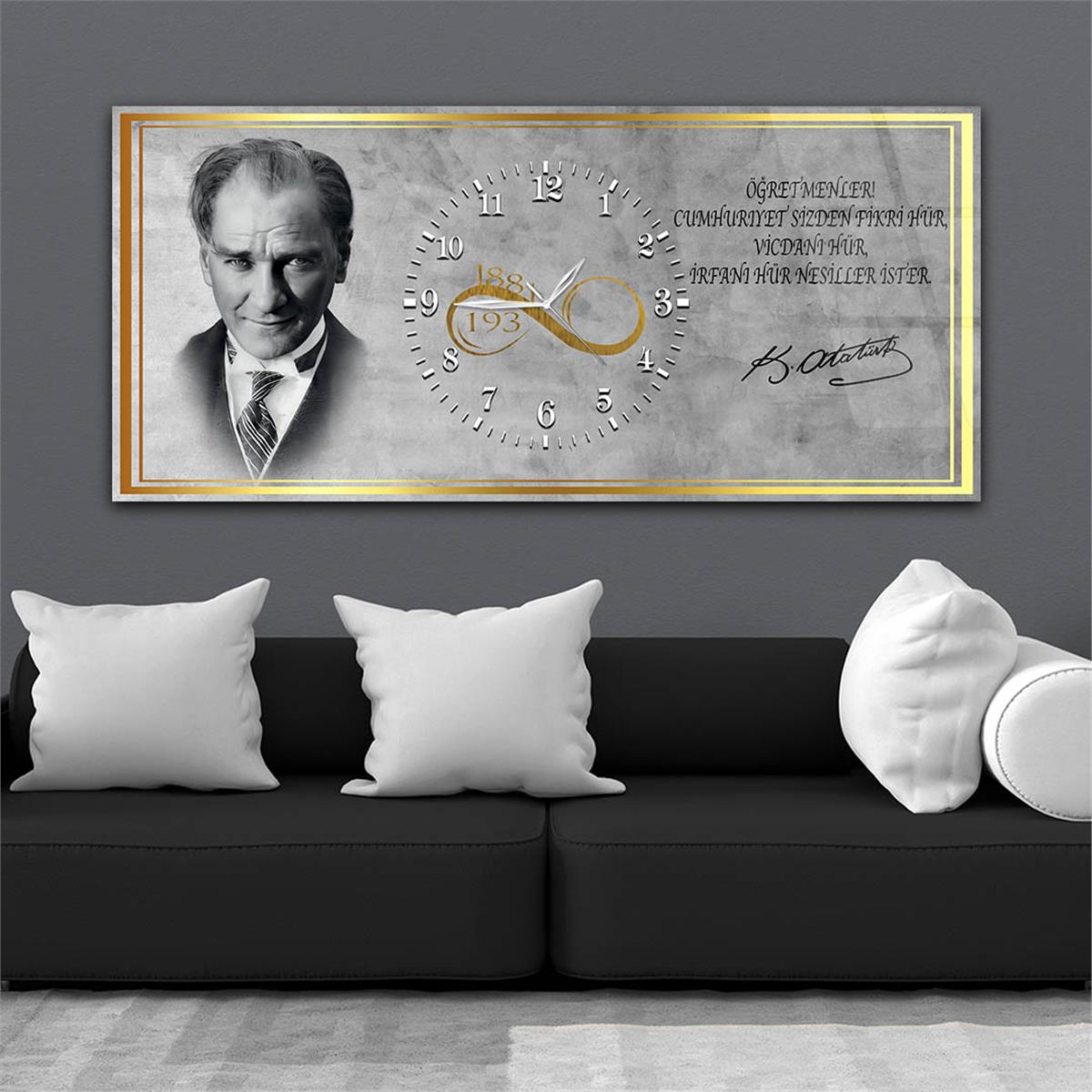 Yatay Ortadan Saatli  Vatan Temalı Cam Tablo 029