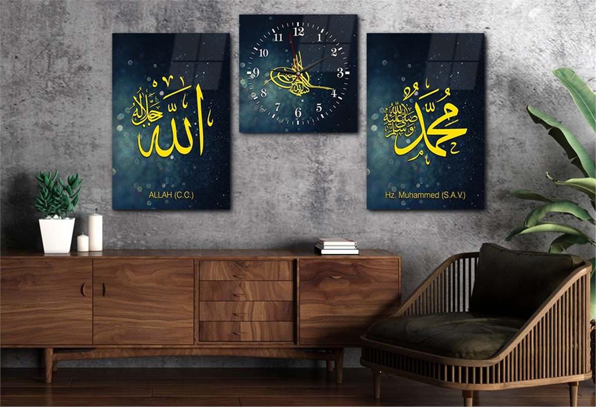 مجموعة لوح زجاجي ديني مع ساعة
