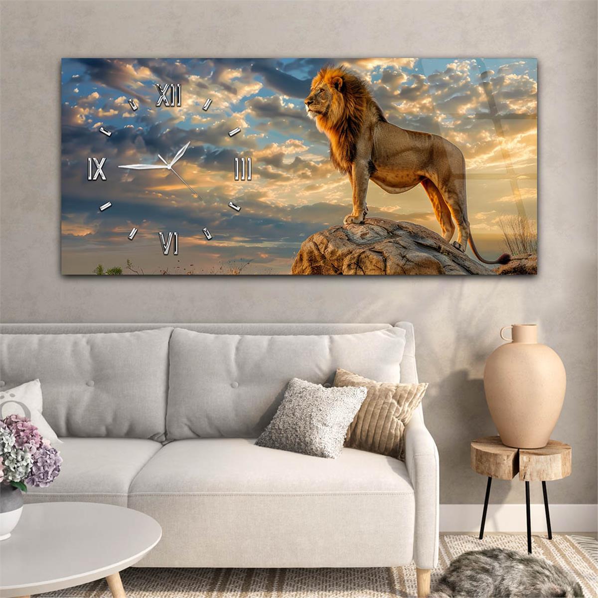 Yatay Saatli Yandan Sanat Temalı Cam Tablo 325