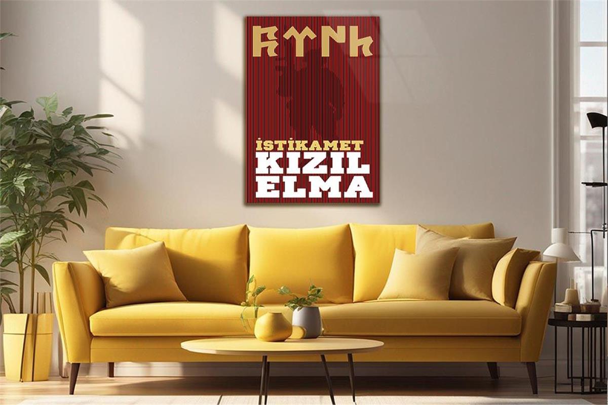 Glass Wall Art with Red Apple Inscription