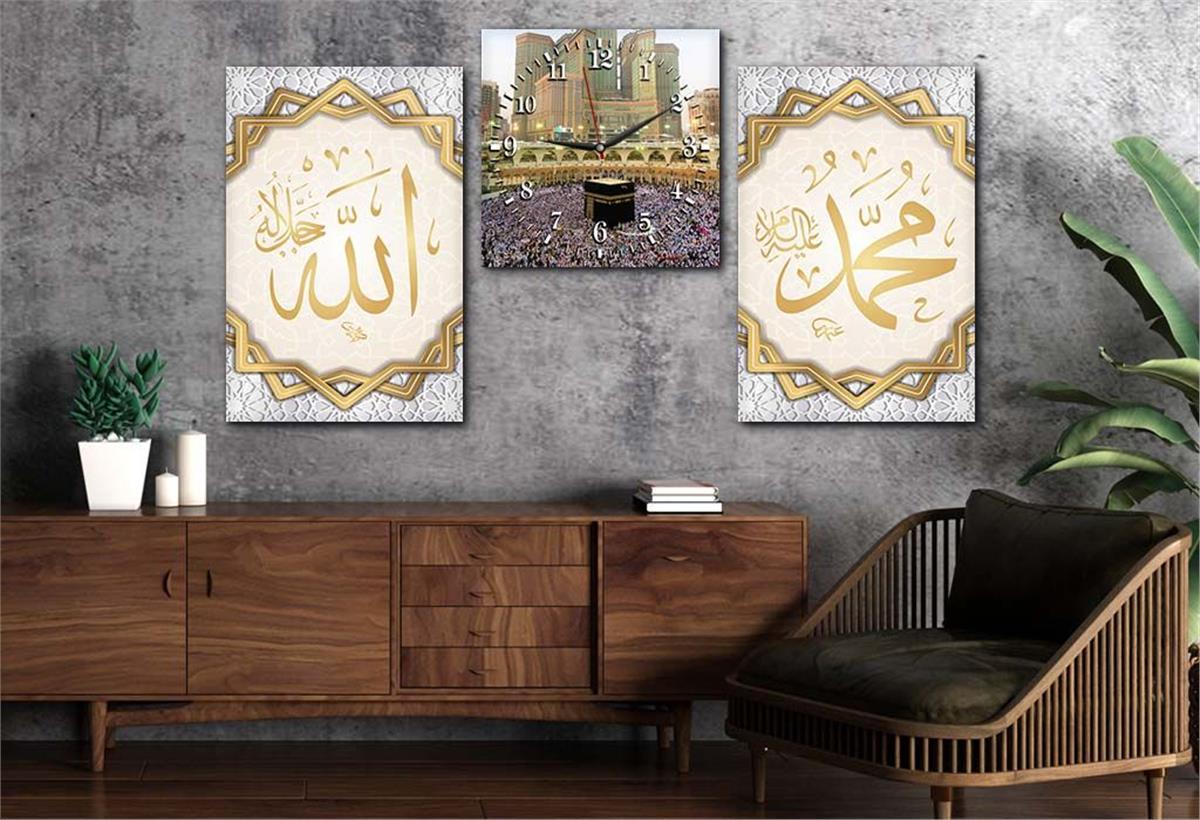 مجموعة لوح زجاجي ديني مع ساعة