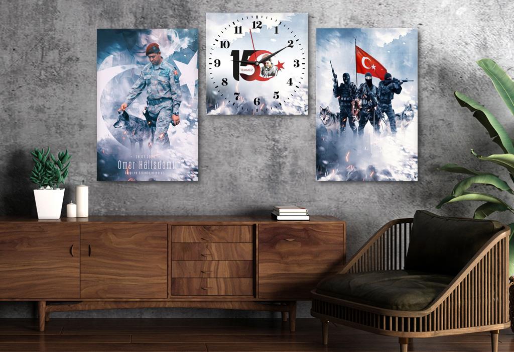 ŞEHİT ÖMER HALİS DEMİR GÖRSELLİ CAM TABLO CAM DUVAR SAATİ 