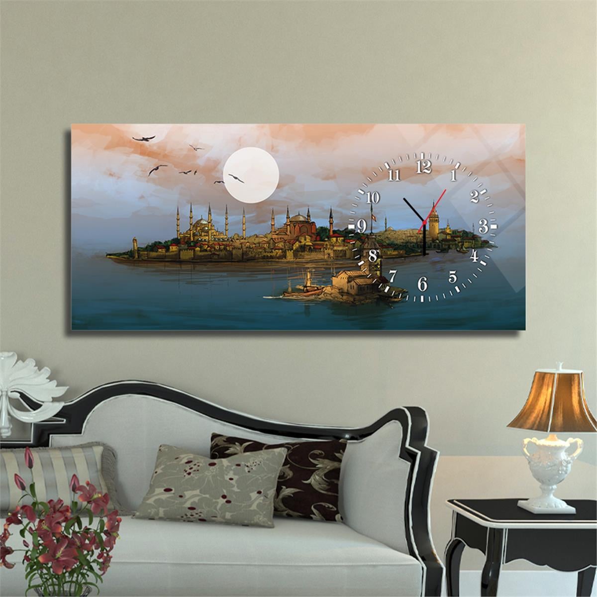 Haftanın İndirimli Ürünü Yatay Saatli Cam Tablo 50x110 cm