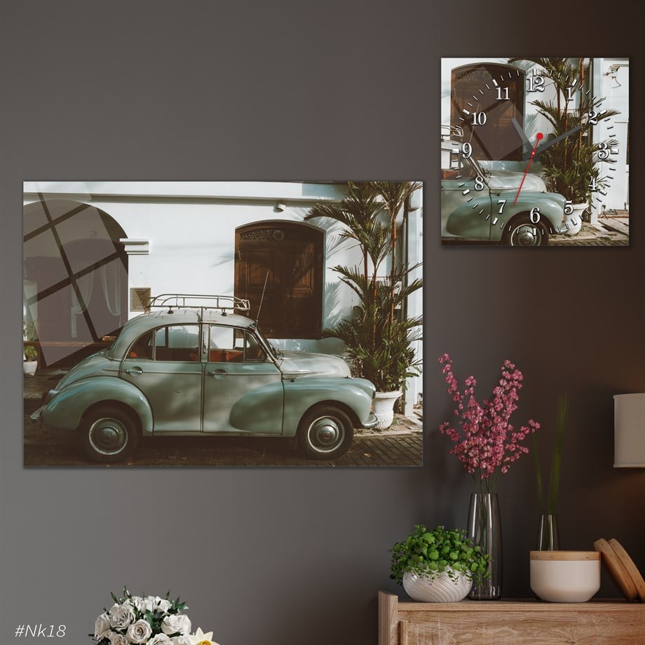 Tempered Glasss Wall Arts Art-Themed Set with Square Clock