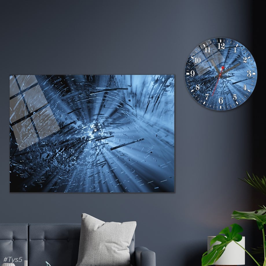 Sanat Temalı Cam Tablo Yuvarlak Cam Saat Seti