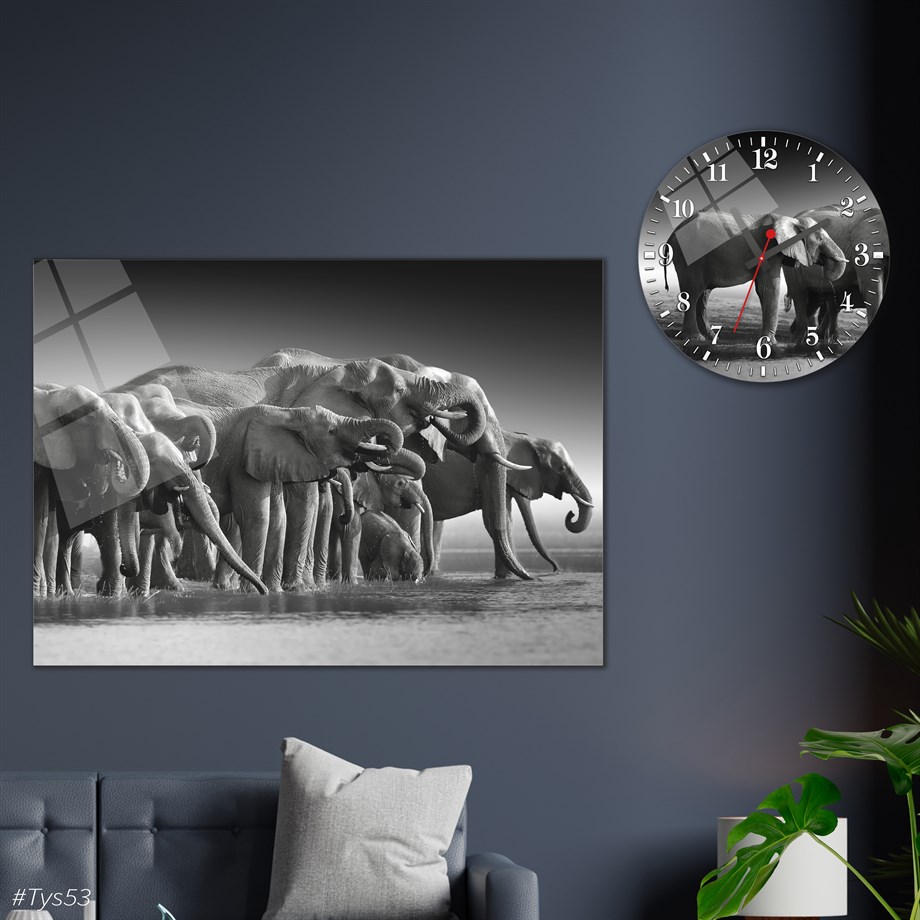 Sanat Temalı Cam Tablo Yuvarlak Cam Saat Seti