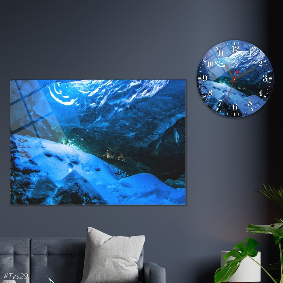 Sanat Temalı Cam Tablo Yuvarlak Cam Saat Seti