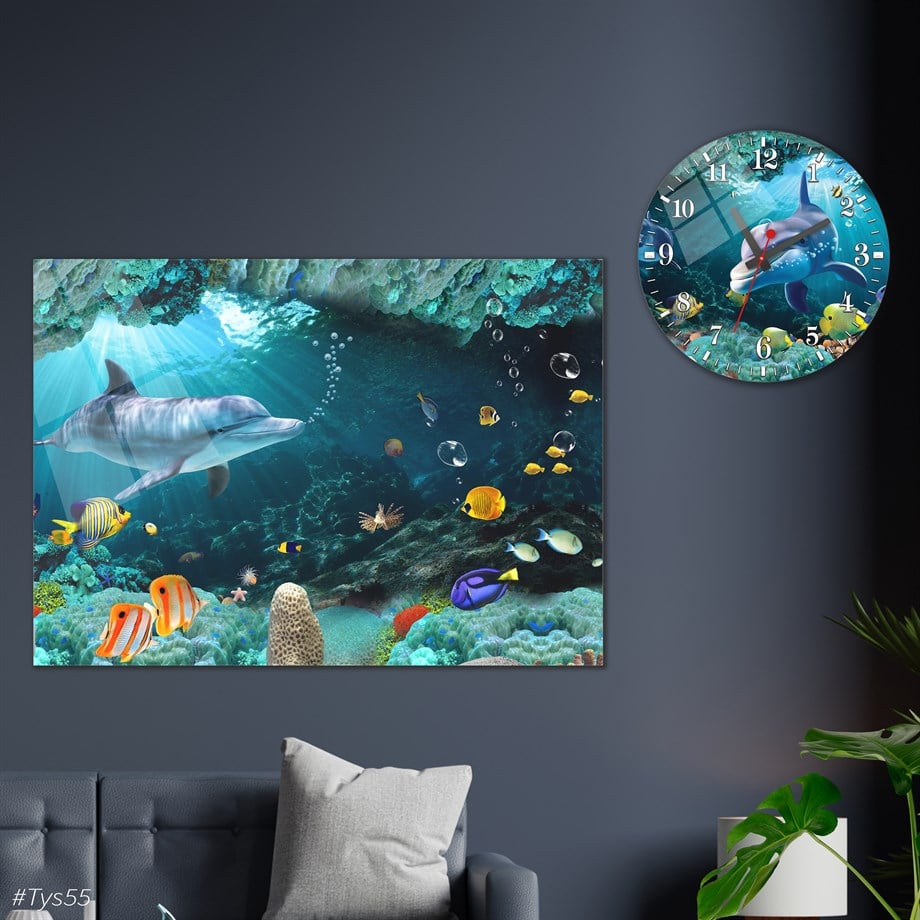 Sanat Temalı Cam Tablo Yuvarlak Cam Saat Seti