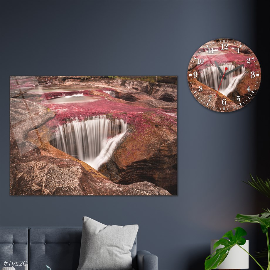 Sanat Temalı Cam Tablo Yuvarlak Cam Saat Seti