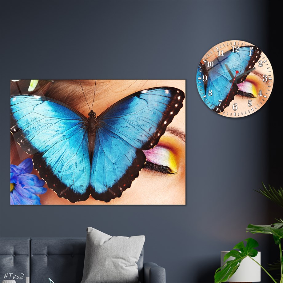 Sanat Temalı Cam Tablo Yuvarlak Cam Saat Seti