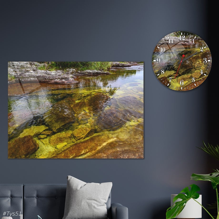 Sanat Temalı Cam Tablo Yuvarlak Cam Saat Seti