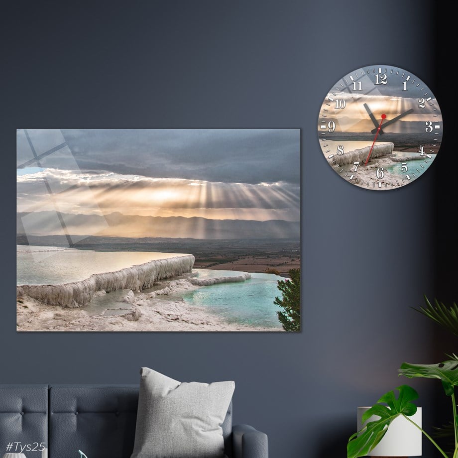 Sanat Temalı Cam Tablo Yuvarlak Cam Saat Seti