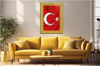 ÇERÇEVE GÖRSELLİ TÜRK BAYRAĞI CAM TABLO  