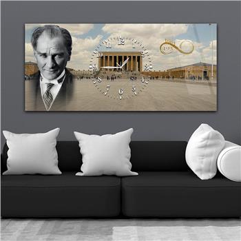 Anıtkabir ve Atatürk Ortadan Saatli Cam Tablo 063