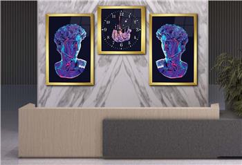 Tempered Glasss Wall Arts Art-Themed Set with Clock