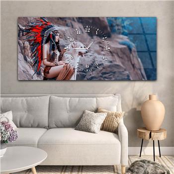 Yatay Ortadan Saatli  Sanat ve Doğa Temalı Cam Tablo 040