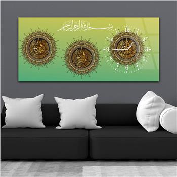 Yatay Saatli Yandan Dini Temalı Cam Tablo 058