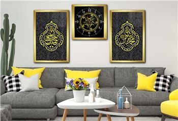 DİNİ TEMALI CAM TABLO VE Tempered Glass Wall Clock SETİ