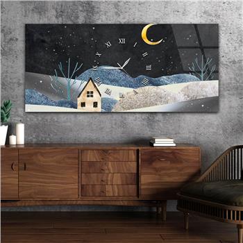 Yatay Ortadan Saatli  Sanat ve Doğa Temalı Cam Tablo 019