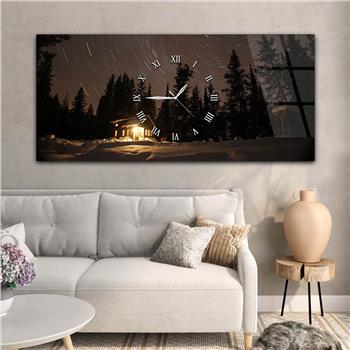 Yatay Ortadan Saatli  Sanat ve Doğa Temalı Cam Tablo 043