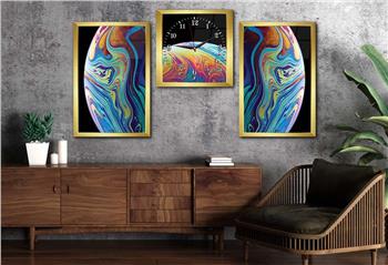 Tempered Glasss Wall Arts Art-Themed Set with Clock