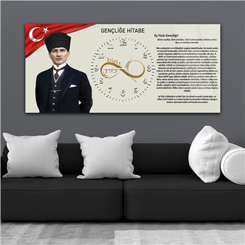 Yatay Ortadan Saatli  Vatan Temalı Cam Tablo 024