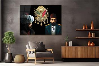 F.SULTAN MEHMET HAN VE ABDULHAMİD HAN OSMANLI DEVLET ARMALI CAM TABLO
