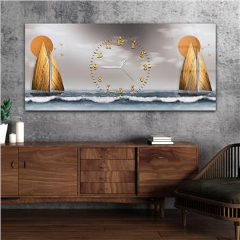 Yatay Ortadan Saatli  Sanat ve Doğa Temalı Cam Tablo 081