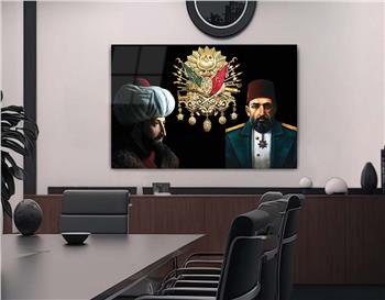 F.SULTAN MEHMET HAN VE ABDULHAMİD HAN OSMANLI DEVLET ARMALI CAM TABLO