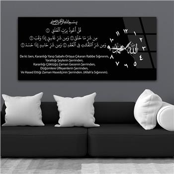 Yatay Saatli Yandan Dini Temalı Cam Tablo 016