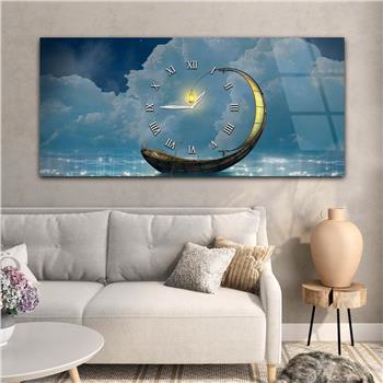 Yatay Ortadan Saatli  Sanat ve Doğa Temalı Cam Tablo 022
