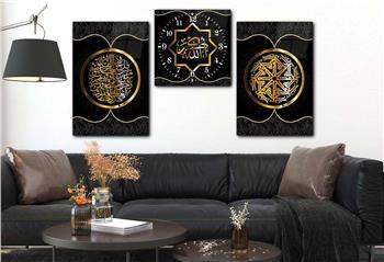 FELAK SURESİ VE ALLAHU EKBER YAZILI CAM TABLO VE CAM DUVAR SAATİ SETİ