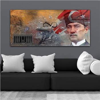 Atatürk, Türk Bayrağı ve Anıtkabir Saatli Cam Tablo 070