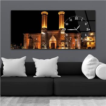 Yatay Saatli Yandan Dini Temalı Cam Tablo 033