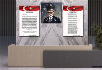 İSTİKLAL MARŞI MUSTAFA KEMAL ATATÜRK GÖRSELLİ CAM TABLO CAM SAAT SETİ 