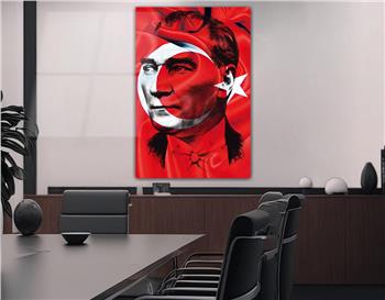 TÜRK BAYRAĞI VE MUSATAFA KEMAL ATATÜRK GÖRSELLİ CAM TABLO