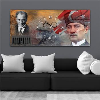 Atatürk, Anıtkabir ve Türk Bayrağı Saatli Cam Tablo 069