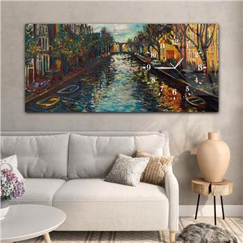 Yatay Saatli Yandan Sanat ve Doğa Temalı Cam Tablo 077