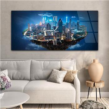 Yatay Ortadan Saatli  Sanat ve Doğa Temalı Cam Tablo 052