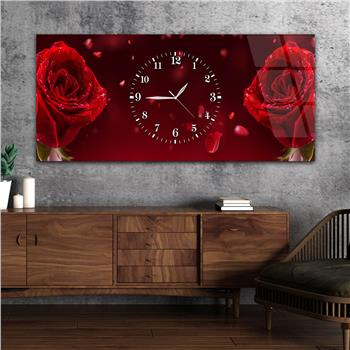 Yatay Ortadan Saatli  Sanat ve Doğa Temalı Cam Tablo 035