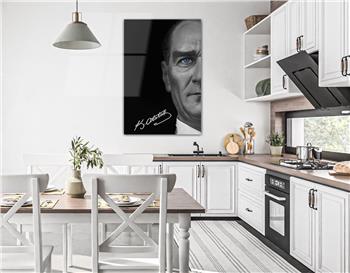 MUSTAFA KEMAL ATATÜRK Mavi Gözleri ve İmzası GÖRSELLİ  CAM TABLO