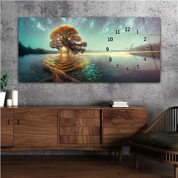 Yatay Saatli Yandan Sanat ve Doğa Temalı Cam Tablo 225